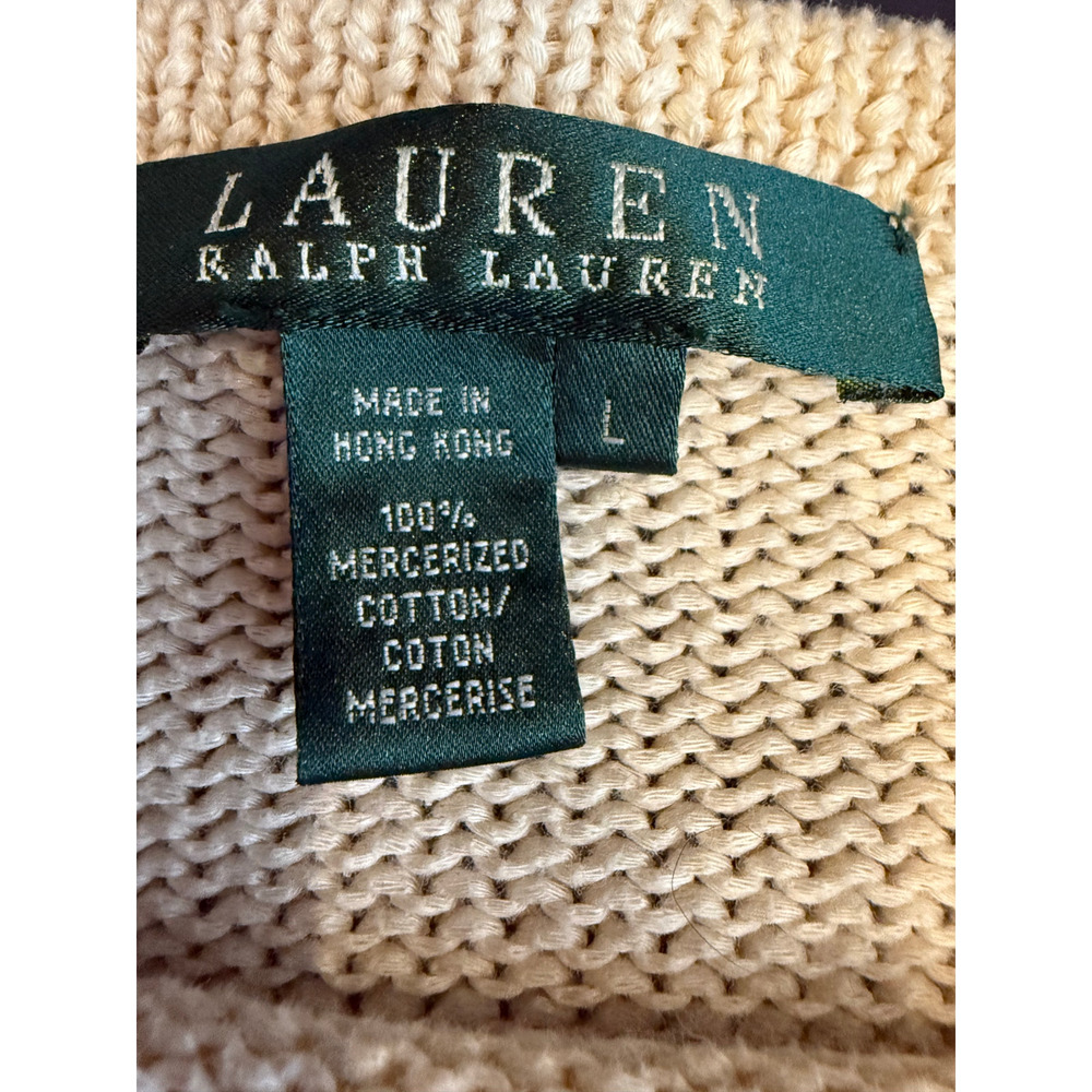 Lauren Ralph Lauren Mercerized Cotton Sweater L Cream Minimalist Y2K - Picture 2 of 6